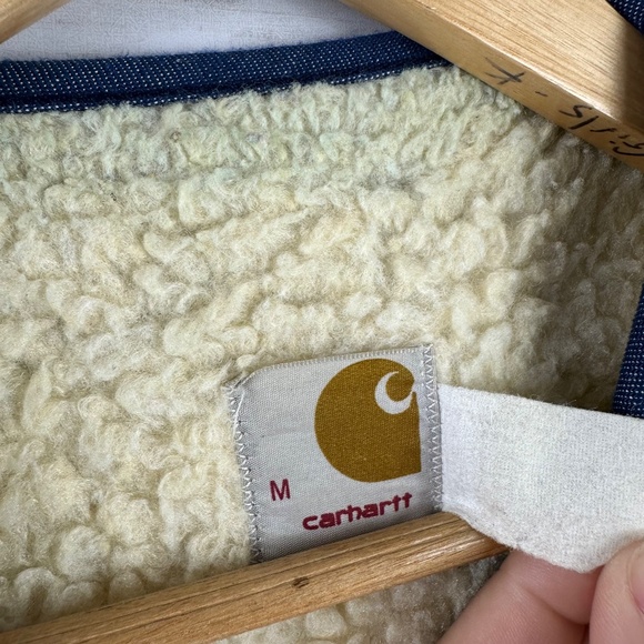 Vtg Carhartt‎ Vest Blue Denim Sherpa Lined Snap USA Men’s Medium Jean Workwear - Picture 3 of 11